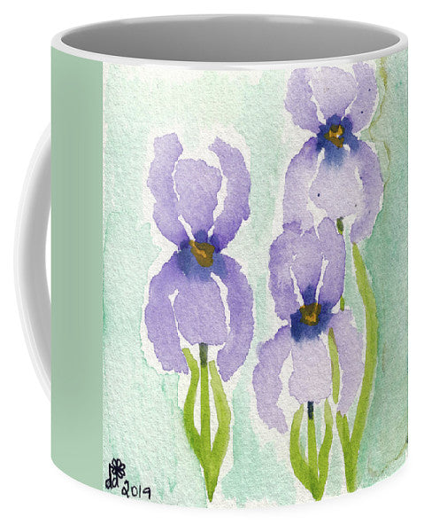 Three Irises Green Background  - Mug