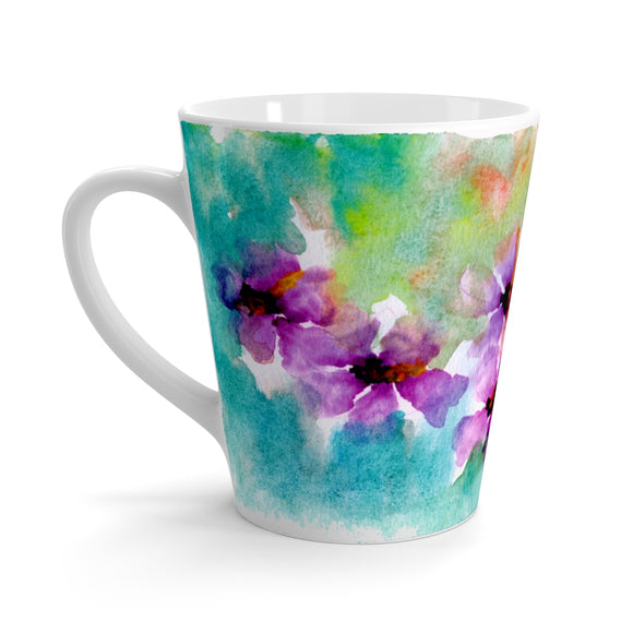 Purple Watercolor Flowers Latte Mug