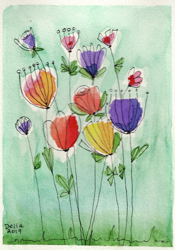 Doodle Flowers  - Art Print