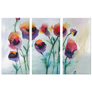 Large Floral Watercolor 3 Piece Canvas Set