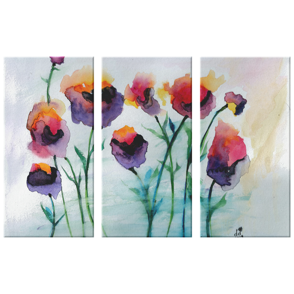 Large Floral Watercolor 3 Piece Canvas Set