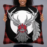 Buffalo Plaid Pillow with Face Paint Stag Art