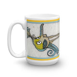 Silly Bird Mug - Blue and Yellow Bird (sideways)