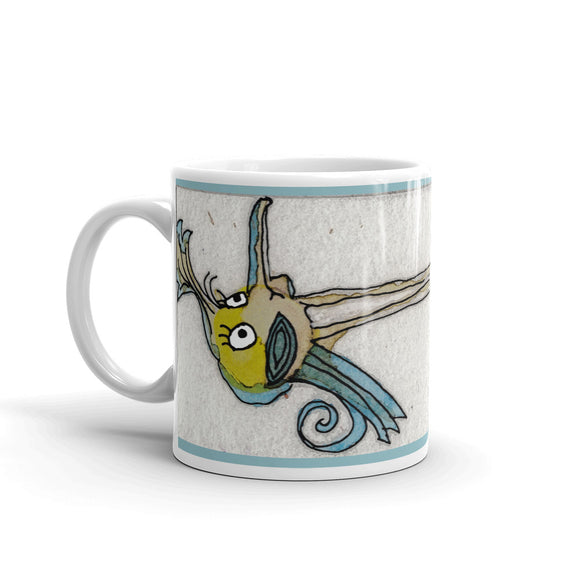 Silly Bird Mug - Blue and Yellow Bird (sideways)