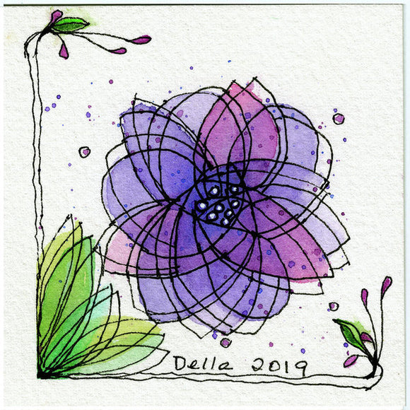 Pink And Purple Flower With Flourish  - Art Print