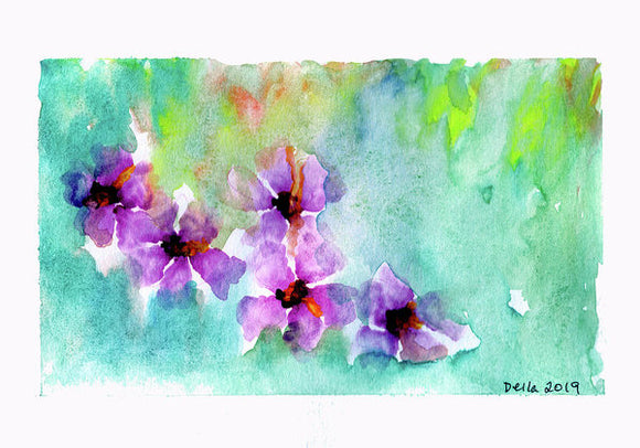 Purple Watercolor Flowers - Art Print